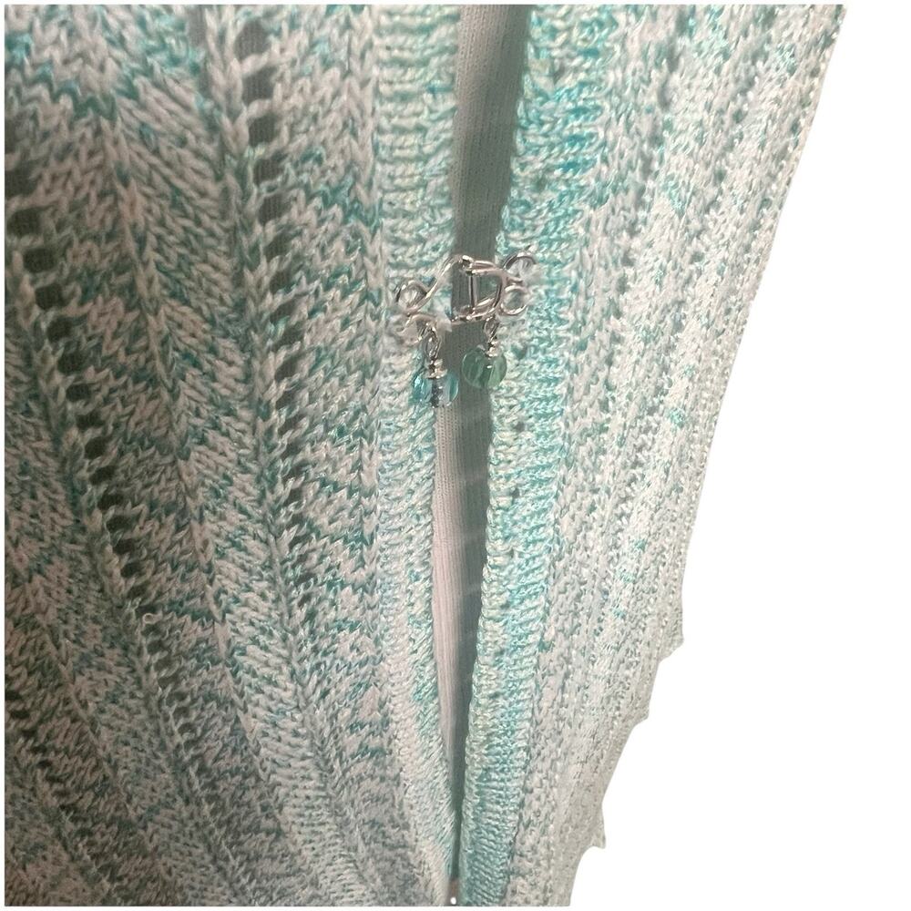 St. John Sport Crochet Longline Knit Cardigan Teal Size Small Petite Beaded Hook - Picture 9 of 16